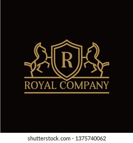 Vintage horse logo emblem. Luxury Golden Royal horse logo design inspiration