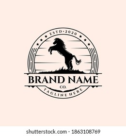 Vintage Horse Logo Vector Template Illustration Design, Horse Badge Logo