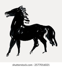 Vintage horse silhouette painting vector element. Vintage art drawing illustration, old painting art print. Isolated vintage art illustration, vector element. Black ink horse animal.