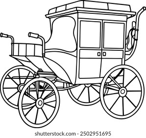 Vintage Horse-Drawn Carriage Line Art Illustration Black And White