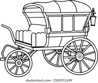 Vintage Horse-Drawn Carriage Line Art Illustration