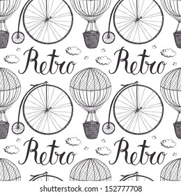 Vintage hot air balloon and bicycle pattern