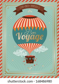 Vintage Hot Air Balloon Bon Voyage Template Vector/illustration