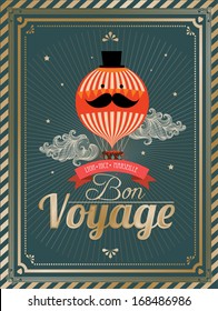 Vintage Hot Air Balloon Bon Voyage Template Vector/illustration