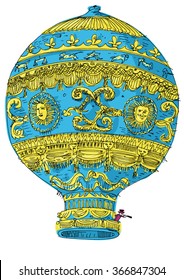 vintage hot air balloon - cartoon