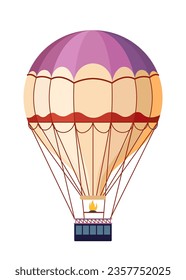 Vintage hot air balloon with fire and passengers cabin. Isolated means of transportation and entertainment. Retro design of transport for traveling and commuting. Vector in flat style illustration