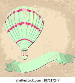 Vintage hot air balloon. Greeting card. Vector illustration.