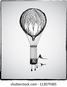 Vintage hot air balloon hand drown picture