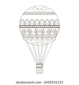 Globo de aire caliente de Antiguas, dirigible viejo volador con la cesta en la Ilustración vectorial del boceto