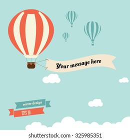 Vintage Hot Air Balloon With Ribbon For Your Message - Vector Design