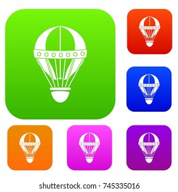 Vintage hot air balloon set icon color in flat style isolated on white. Collection sings vector illustration