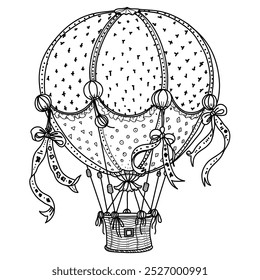 Boceto de globo aerostático de Antiguas. Con lazos y cintas.