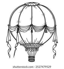 Boceto de globo aerostático de Antiguas. Con lazos y cintas.