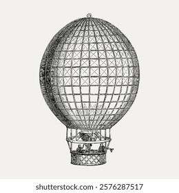 Vintage hot air balloon sketch, intricate hot air balloon design, classic hot air balloon illustration capturing timeless adventure. Vintage vehicle illustration isolated on white background, vector.