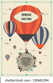 vintage hot air balloon in the sky vector/illustration /background/greeting card/