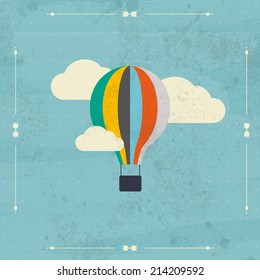 Vintage hot air balloon in the sky vector. illustration. Background. Greeting card. Poster template in retro style.