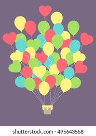 Vintage hot air balloon.Celebration festive background with balloons.Perfect for invitations,posters and cards