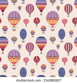 Patrón vintage de globos de aire caliente. Aventura de avión colorida, diseño retro de globo de gas a rayas. Fondo inmaculado para impresiones, textiles y diseño de tejidos.