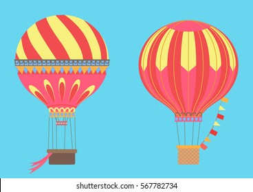 Vintage Hot Air Balloons in sky. Vector illustration