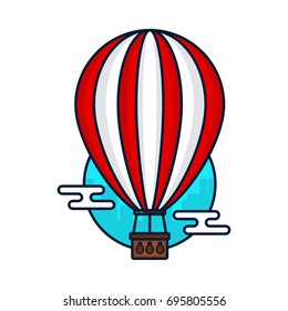 Vintage hot air balloon.Vector modern line outline flat style cartoon illustration icon. Isolated on white background. Travel, hot air balloon adventure concept, icon for logo