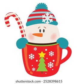 Vintage hot Christmas drink  vector cartoon flat style illustration