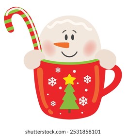 Vintage hot Christmas drink  vector cartoon flat style illustration