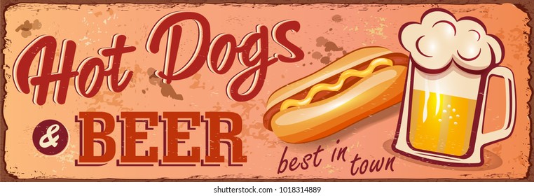 Vintage Hot Dogs and Beer metal sign.
