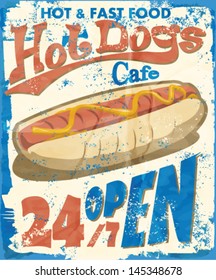 Vintage Hot Dogs Metal Sign .Grunge effects can be easily removed.