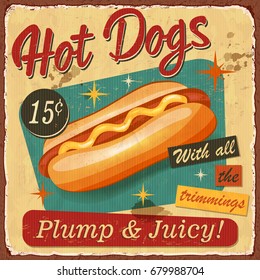 Vintage Hot Dogs metal sign. 