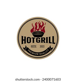 parrillada de parrilla caliente vintage Logo etiqueta diseño plantilla de vectores inspiración