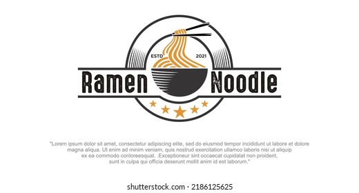 vintage hot noodle logo design. Noodle and bowl vector