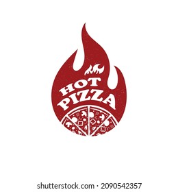 vintage hot pizza logo design. Pizza with fire vector illustration