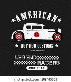 Vintage hot rod car. apparel graphic design. vector illustration