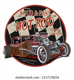 Vintage Hot Rod car typography for t-shirt print.