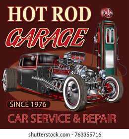 Vintage Hot Rod garage poster.