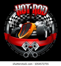 Vintage Hot Rod logo for printing on T-shirts or posters. Vector Illustration.