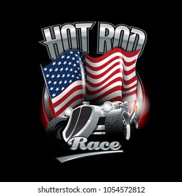 Vintage Hot Rod logo for printing on T-shirts or posters. Vector Illustration.