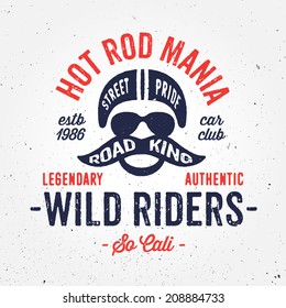 Vintage hot rod motorcycle bike inspired apparel fashion design, textured graphic tee, old school vector print t-shirt