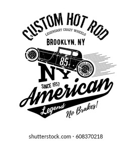 Vintage hot rod old grunge effect vector design illustration. Premium quality superior retro car logo concept.
