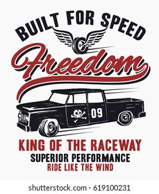 Vintage hot rod pick up illustration for t shirt and other uses