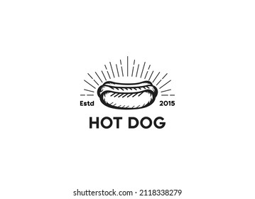 Vector de logotipo de Hotdog de época. Hotdog de comida rápida Ilustración para comida callejera. 