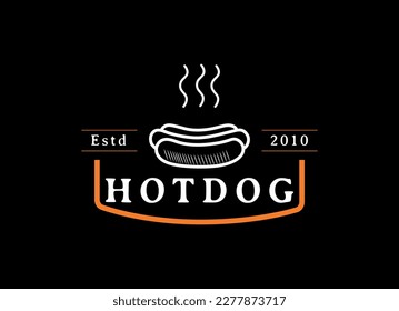 Vintage Hotdog Logo Vector. Fast food hotdog Illustration for street food.