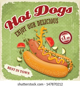 Vintage hotdog poster design