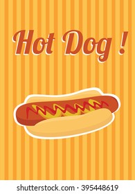 Vintage hotdog poster design, Flat Vector. Illustration. Isolated. Graphic Design