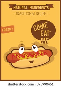 Vintage hotdog poster design, Flat Vector. Illustration. Isolated. Graphic Design