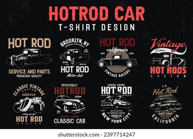 Vintage Hotrod Car T-shirts Design bundle. American old classic cars t-shirt.