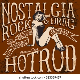 Vintage Hotrod Graphics,nostalgia Rock And Drag,t-shirt Graphics