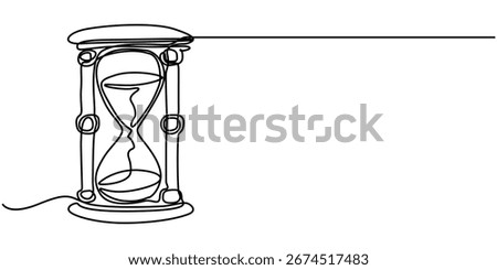 Vintage Hourglass Hourglass countdown simple outline illustration. Continuous line drawing of Hourglass timer, One continuous line drawing of sand hourglass. Vintage timer as Countdown.