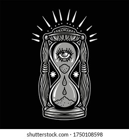 vintage hourglass illustration with oldschool tattoo style