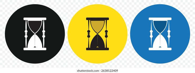Vintage hourglass, sandglass timer or clock flat vector icon for apps and websites. Hourglass icon set. Sandglass vector icons. Vector illustration on Transparent Background. EPS 10.
